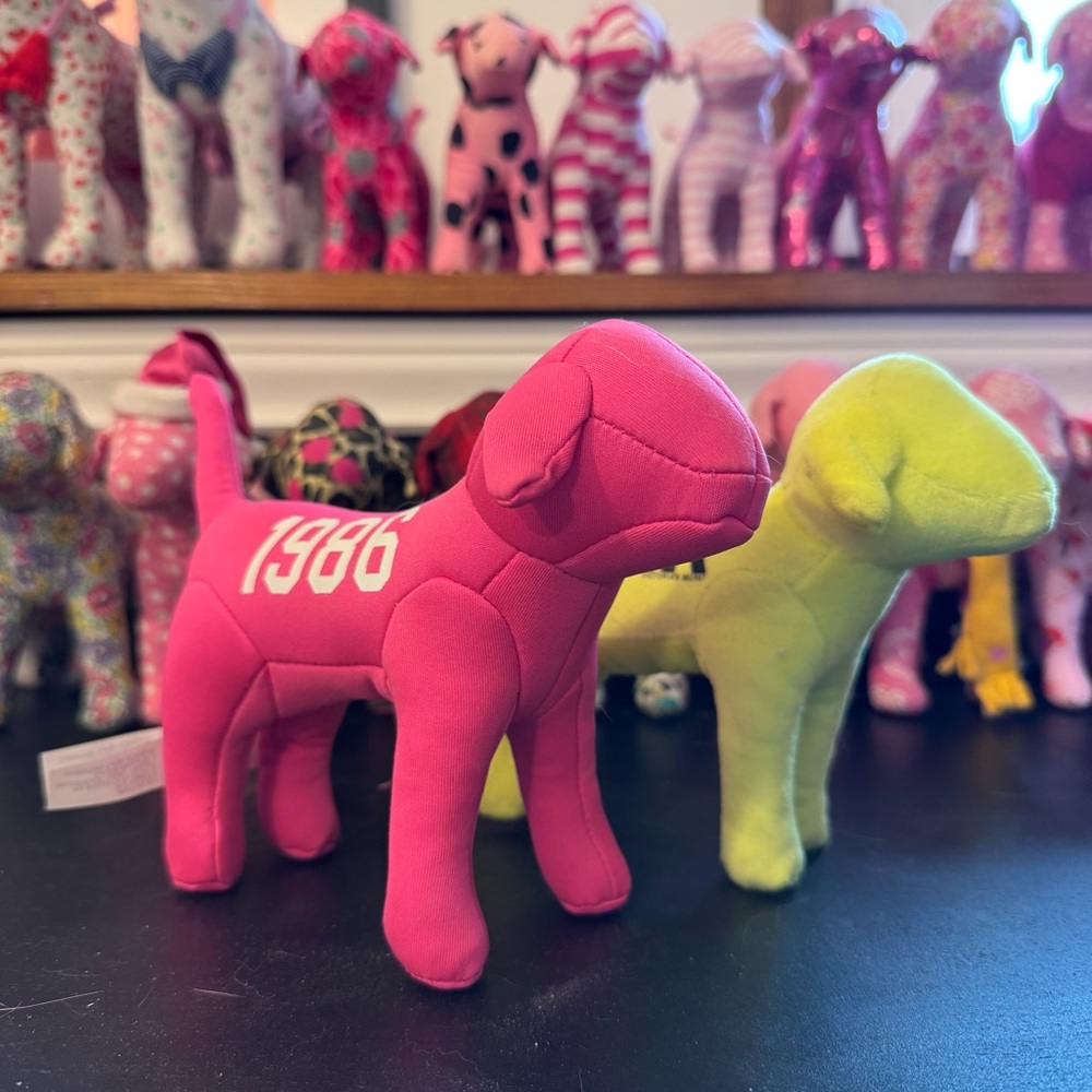PINK Victoria's Secret Hot Pink Plush Dog Toys with White '1986'